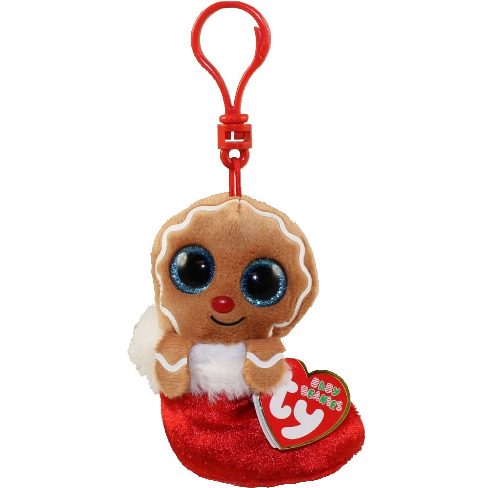 Christmas Holiday Ty Baby Beanies Jingly Gingerbread Stocking Key Chain 