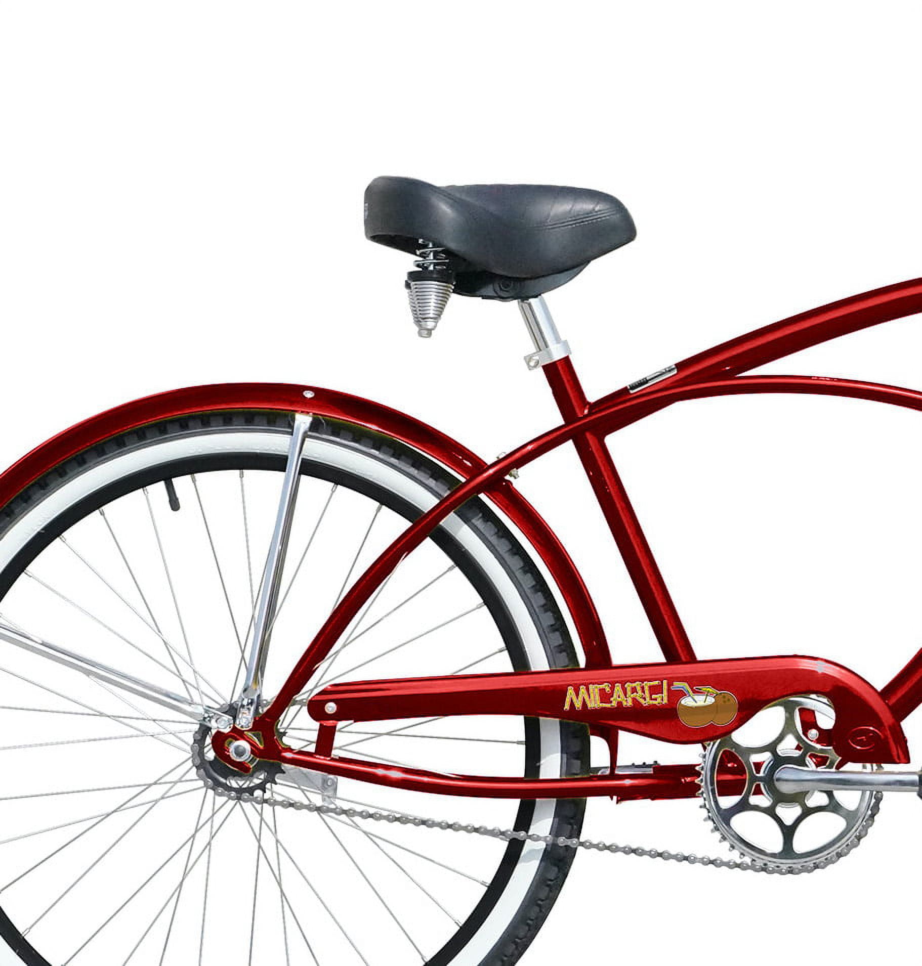 Wonder Wheels 26" Beach Cruiser Coaster Brake Stainless Steel Spokes One Piece Crank Alloy Matte Black Rims 36H W/ Fenders - Red & Black