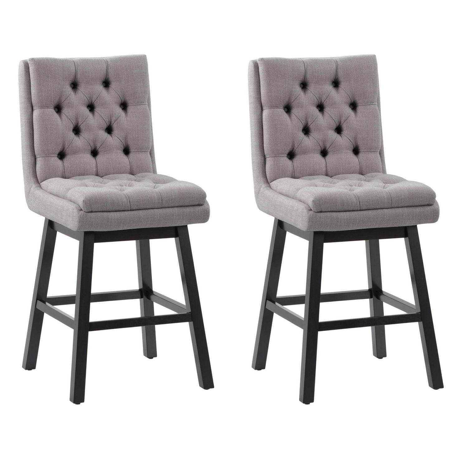CorLiving Leilani Modern Tufted Indoor Counter Height Bar Stools with Back and Wood Legs - Set of 2