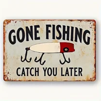 HELLOYOUNG "Gone Fishing" Rustic Metal Sign: Timeless Decor for Angling Enthusiasts, Ideal Gift for Fishing Lovers No Matter the Occasion