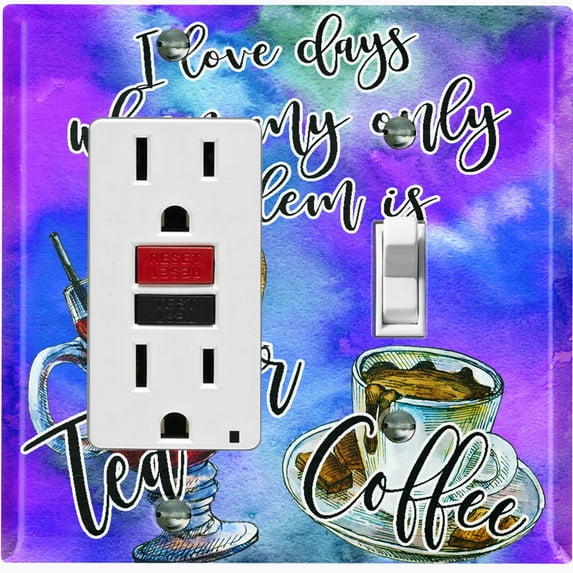 Metal Light Switch Plate Cover Tea or Coffee Problems Blue Purple COF019
