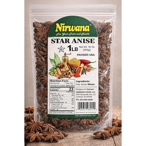 Star Anise Whole 1lb Illicium Verum Aromatic Spice for Cooking, Baking, Tea & Masala Fresh, Natural & Kosher Free