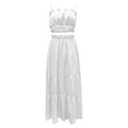 thumbnail image 4 of Elainilye Fashion Women Dresses Open Waist Sexy Lace Strap Spliced Large Dress Set Sleeveless Evening Gown Dress,White, 4 of 6
