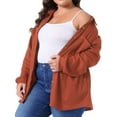 thumbnail image 2 of DARING DIVA Plus Size Waffle Knit Shirt Long Sleeve Button Down Jacket 1X Orange, 2 of 6