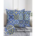 thumbnail image 3 of Waterproof Outdoor Throw Pillows with Inserts 16"x16" Set of 2,Vintage Boho Decorative Pillowcases for Couch Bedroom,Middle Century Bohemia Style Patchwork Blue Pillow Covers for Sofa Living Room, 3 of 8