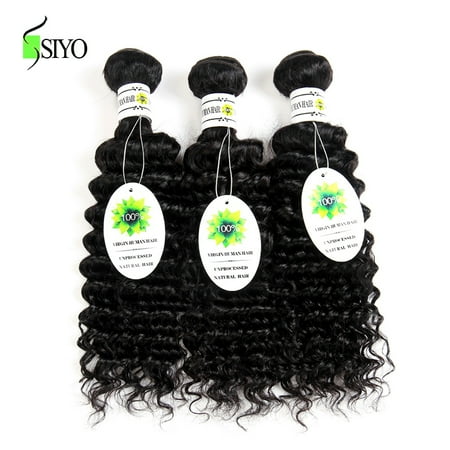 Siyo Hair Brazilian Deep Curly Virgin Human Hair 3 Bundles Natural Color, 12