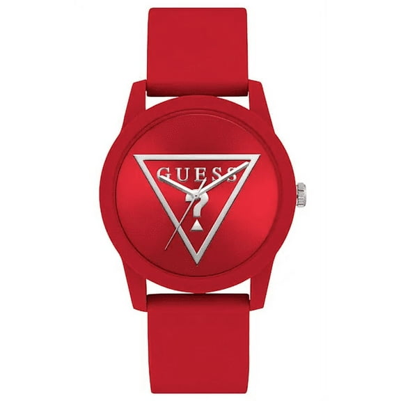 GUESS Silver-Tone and Red Silicone Analog Watch U1336L4