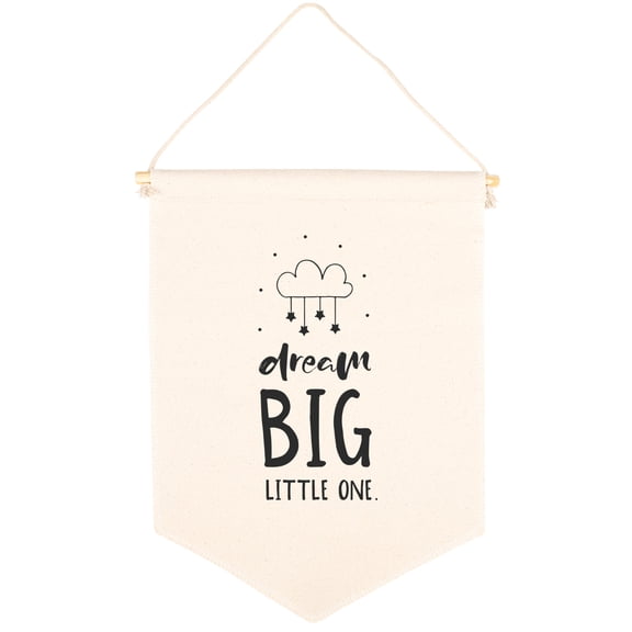 Koyal Wholesale Hanging Wall Canvas Banner, Dream Big Little One Cloud Desing, Nursery Wall Decoration Banner, 1-Pk