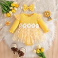 thumbnail image 2 of Atogsazn Toddler Baby Girls Clothes Set Infant Ruffle Long Sleeve Romper Ribbed Tulle Dress with Headband Outfit Orange 6-9 Months Fashion, 2 of 8