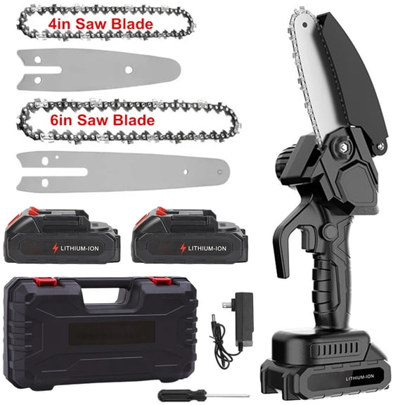 Mini Cordless Chainsaw 4-Inch & 6-Inch Battery Powered Handheld Electric Chain Saw, Rechargeable Portable Pruning Saw with 2 Batteries, One-Handed Wood Cutter for Tree Branch Garden Yard Wood Cutting
