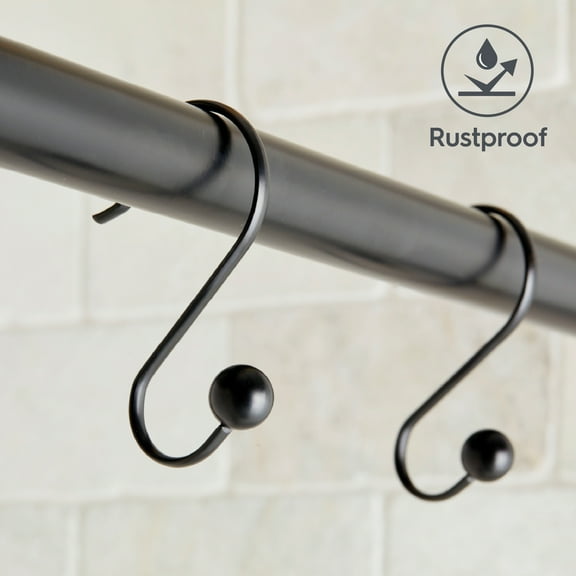 Better Homes & Gardens Matte Black Ball Rust-Proof Steel Shower Hooks, Set of 12