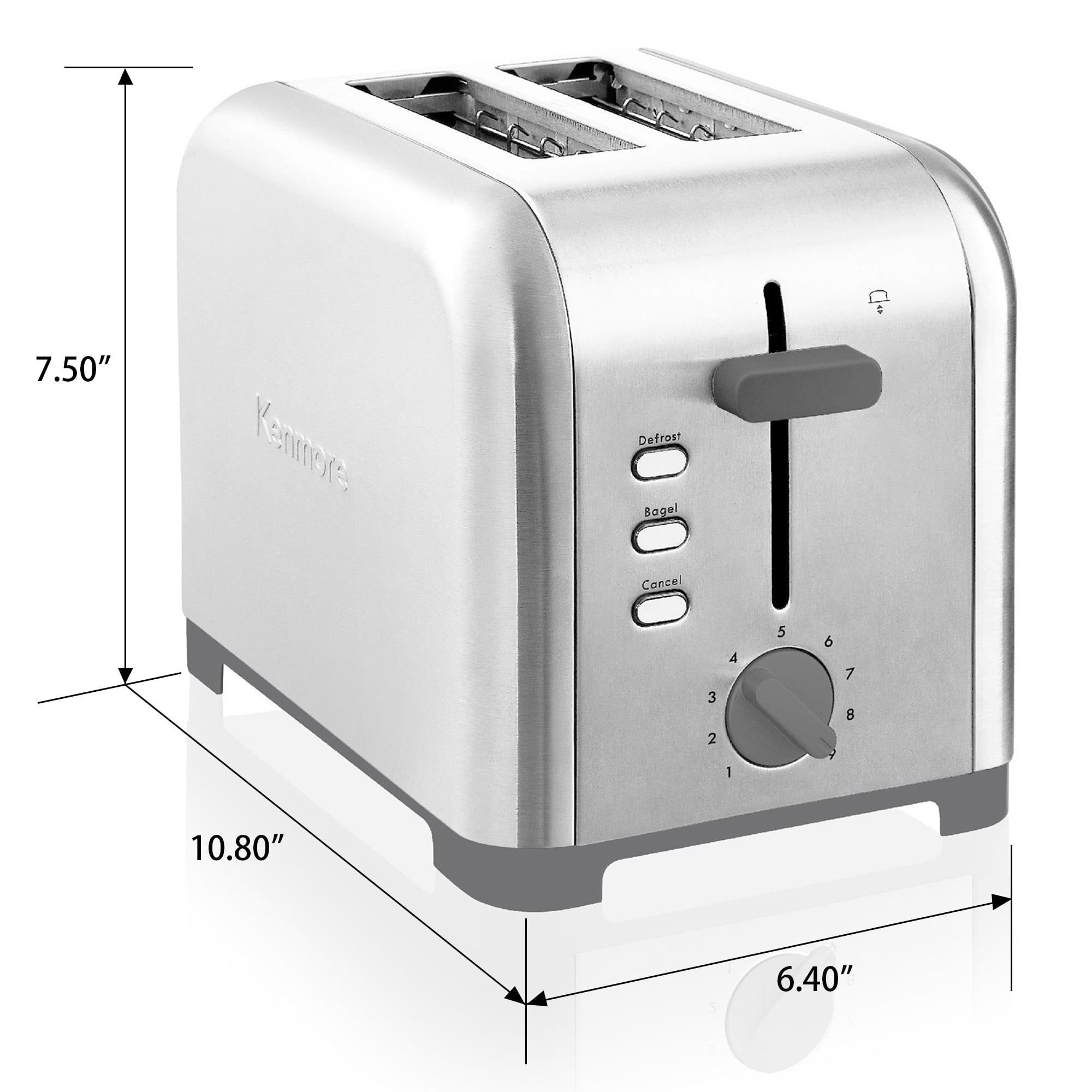 Kenmore 2-Slice Toaster Stainless Steel Wide Slot Bagel & Defrost Functions High-Lift Lever 9 Shade Settings