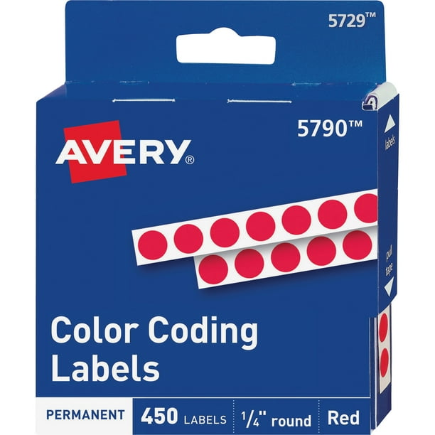 Avery Permanent SelfAdhesive Round ColorCoding Labels, 1/4" dia, Red, 450/Pack