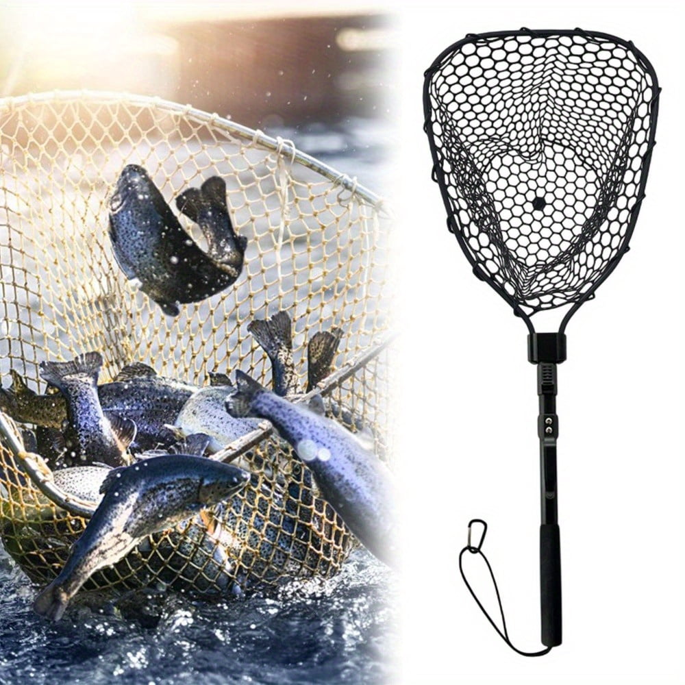 Collapsible Fly Fishing Landing Net with Soft Rubber Mesh, Safe Catch & Release Design, Aluminum Alloy Frame, Comfort EVA Handle and Durable Carabiner