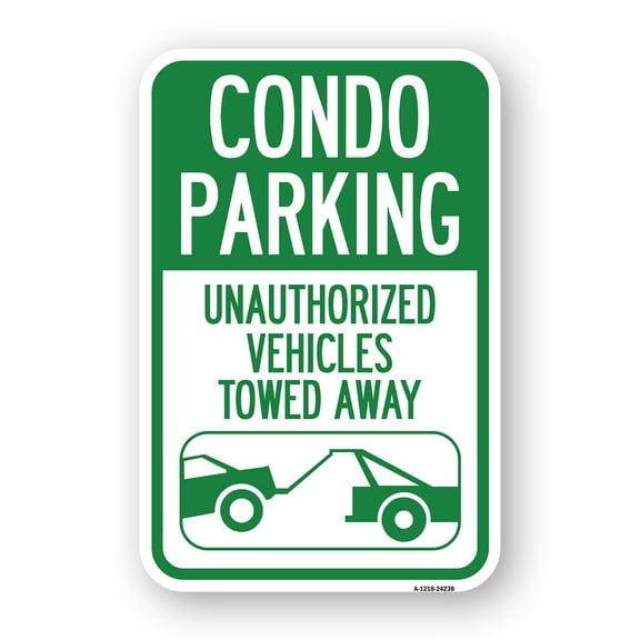 SignMission A-1824-24238 18 x 24 in. Aluminum Sign - Condo Parking - Unauthorized Vehicles Towed Away with Car Tow Graphic