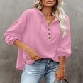 thumbnail image 2 of Womens Long Sleeve Hoodies Casual Loose Fitting Button Up Collar V Neck Drawstring Pullover Sweatshirts Solid Color Tops with Pockets,Pink,XL, 2 of 5