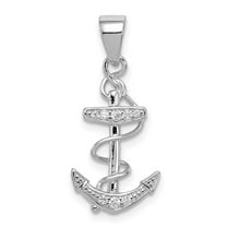 Sterling Silver Rhodium-plated CZ Anchor Pendant QC8356
