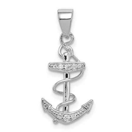 Sterling Silver Rhodium-plated CZ Anchor Pendant QC8356