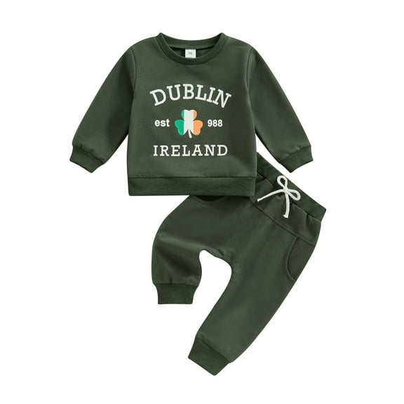 Jxzom Toddler Baby Boy St. Patrick's Day Outfits 0 6 12 18 24 Months 2T 3T Clover Print Long Sleeve Sweatshirt Tops Jogger Pants Set