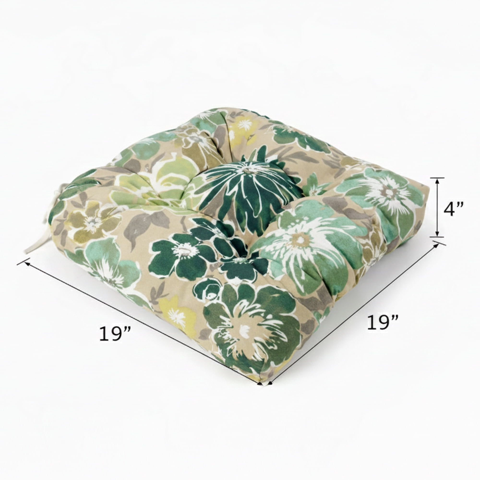 Outdoor Chair Cushions Set of 2, 19x19x4 Inch Tufted Seat Cushions with Ties, Waterproof Patio Chair Pads for Dining Chairs, Garden & Outdoor Furniture - Emerald Green Floral