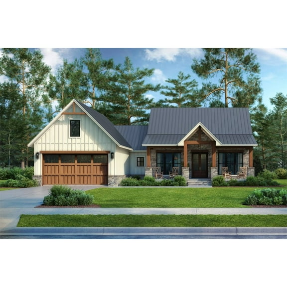 The House Designers THD-9283 Small Rustic Ranch Plan with Split Bedrooms and Slab Foundation (5 Printed Sets)