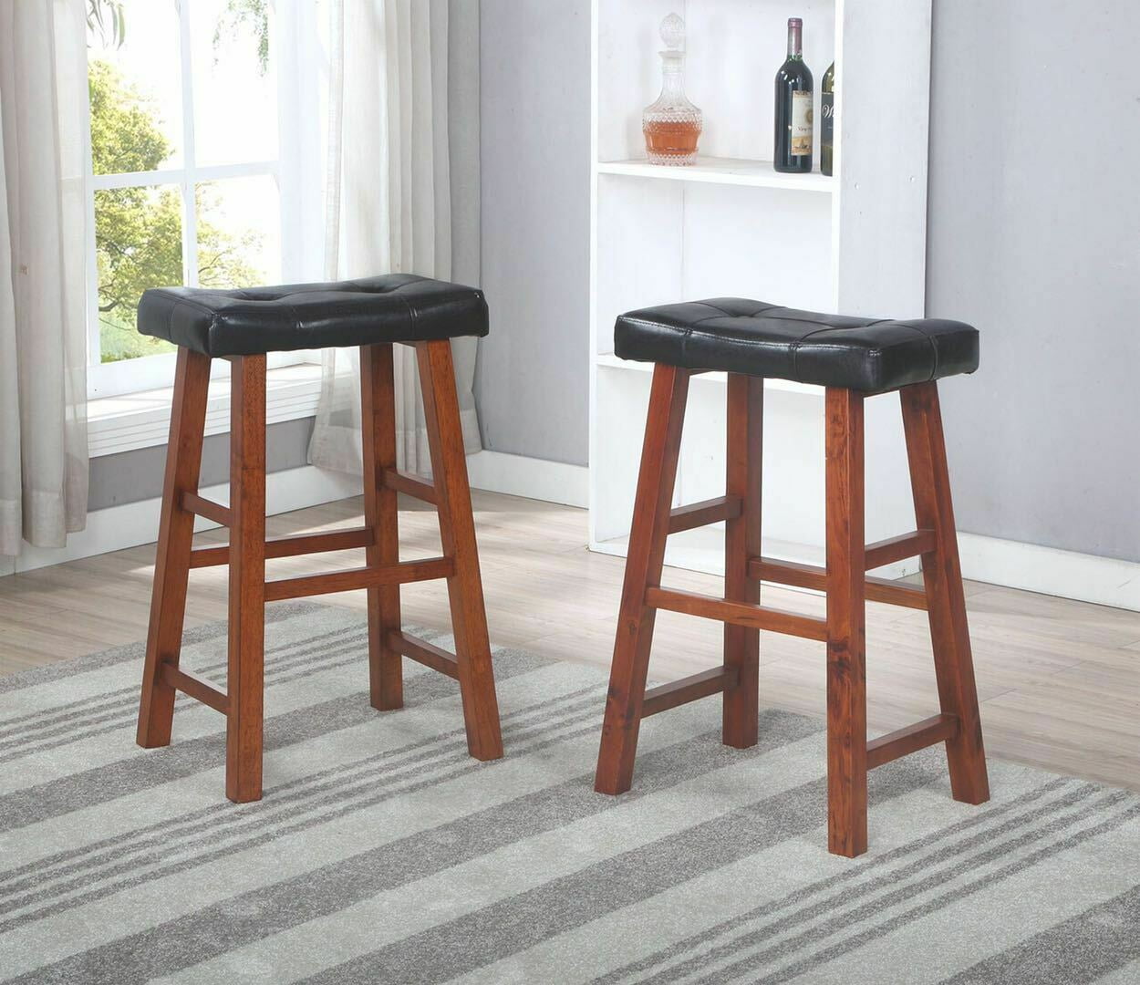 29 Faux Leather Padded Seat Heavy Duty Saddle Bar Stools In Espresso Set Of 2 Walmartcom Walmartcom