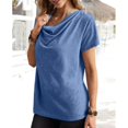 thumbnail image 4 of Gibobby Playera Corte clásico para Mujer Top casual verano para mujer Camiseta plisada con cuello en V manga corta(Azul,G), 4 of 5