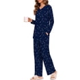 thumbnail image 3 of Weekease Long Sleeve Pajamas Set for Women V Neck Tops Wide Leg Pants 2 Piece Lounge Fall Sleepwear with Pockets, 3 of 7