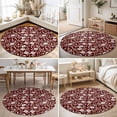 thumbnail image 4 of Round Area Rugs 3.3Ft, Red White Floral Non-Slip Washable Circle Rugs Carpet, Farmhouse Retro Botanical Leaves Indoor Outdoor Rug Floor Mats Throw Runner for Bedroom Living Room Bathroom, 4 of 8