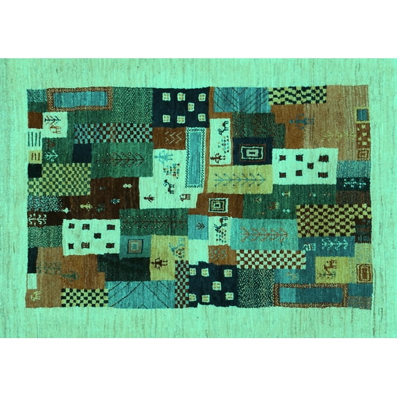 Ahgly Company Machine Washable Indoor Rectangle Abstract Turquoise Blue Contemporary Area Rugs, 5' x 8'