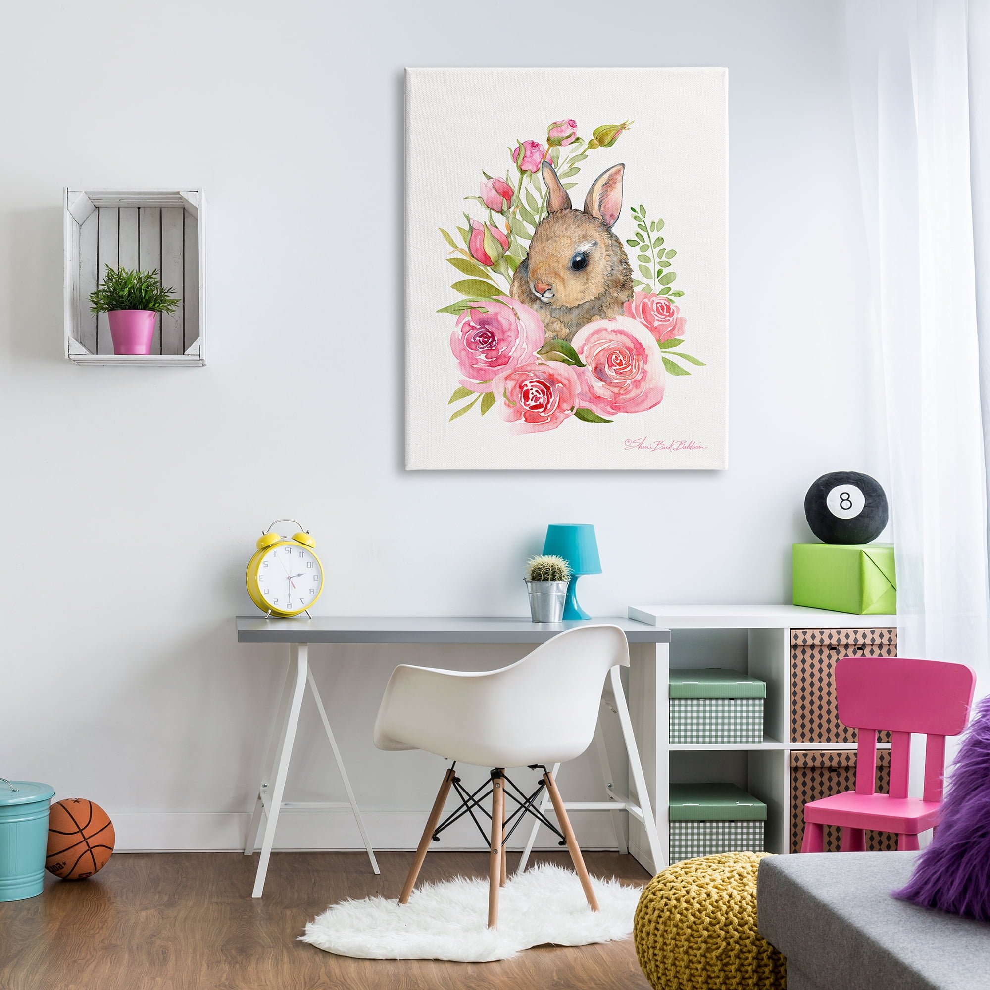 Stupell Industries Woodland Rabbit Pink Rose Nest Spring Florals Animals & Insects Painting Gallery Wrapped Canvas Print Wall Art, 36 x 48