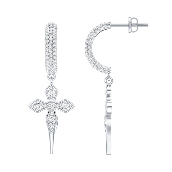 Rosec Jewels Lab Created Diamond Cross Earrings for Women - Vintage Style Diamond Drop Earrings - EF-VS Grade, 925 Sterling Silver