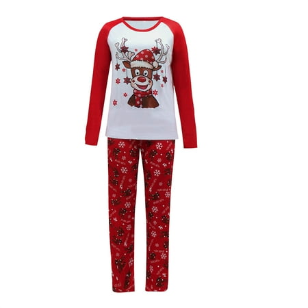 

BELLZELY Family Christmas Pajamas Clearance Parent Child Christmas Suit Color Contrast Printed Housewear Round-Neck Long Sleeve Pajamas 2-piece Mom Sets