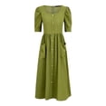 thumbnail image 3 of Verycand Women Square Neck Casual Pullover Summer Holiday Solid Midi Dress with Pockets, 3 of 4