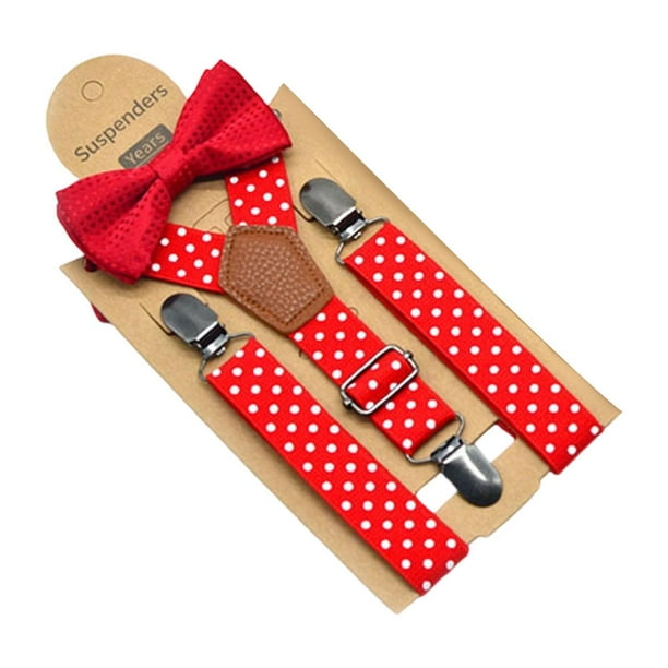 Conjunto de tirantes y pajarita para niños, accesorios de ropa ajustables, pinzas de metal, cómodos Rojo