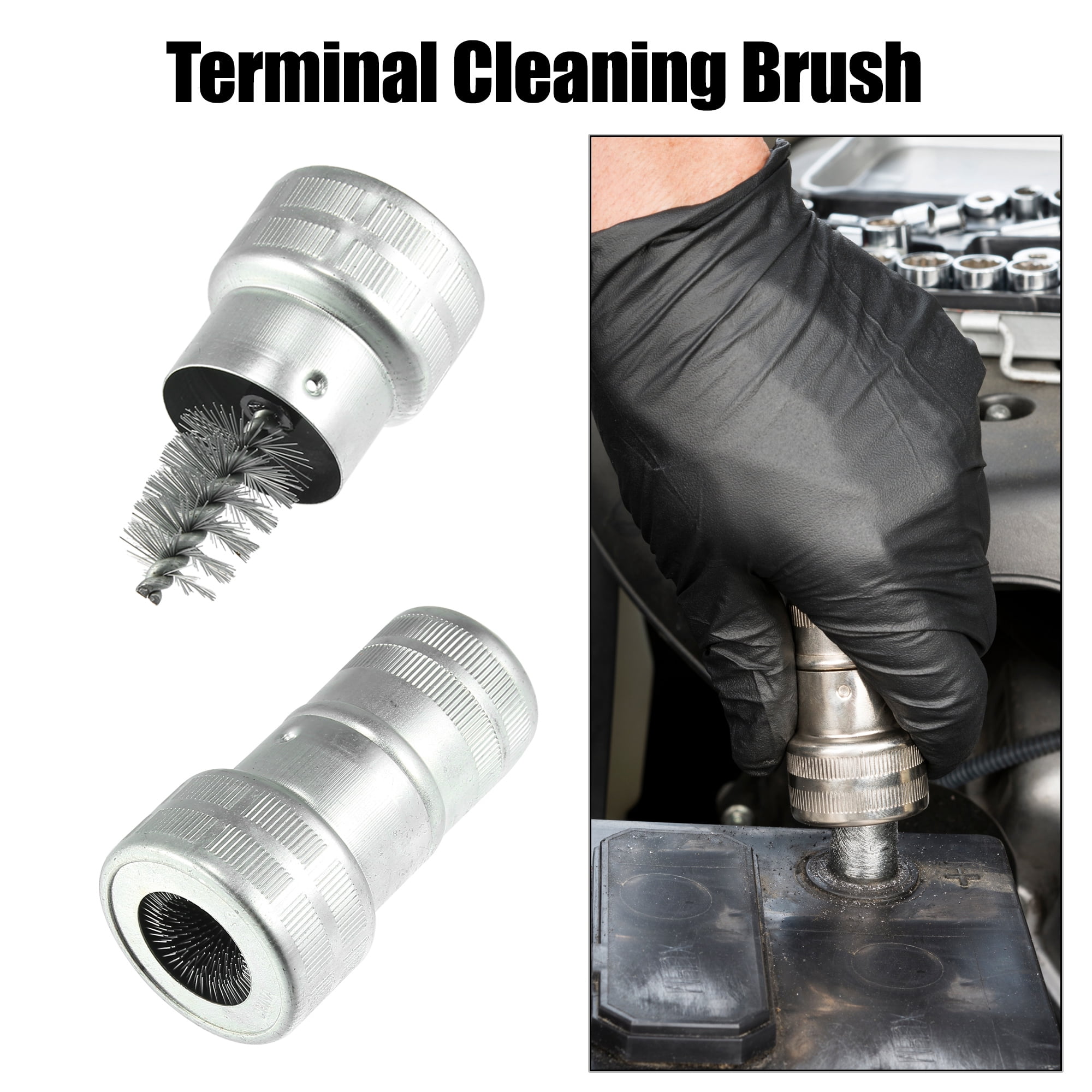 Unique Bargains 2pcs Car Battery Terminal Cleaning Brush with 10pcs Anti Corrosion Washers