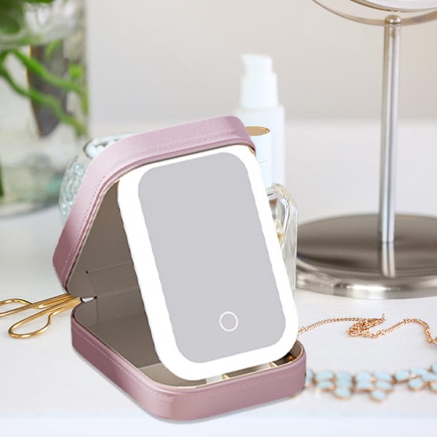 Bolsa de Maquillaje de Viaje con Espejo Iluminado, Bolsa Organizadora de Maquillaje, Caja de Cosméticos, Bolsa de Cosméticos Portátil para Regalo de C Rosa