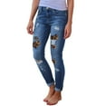 thumbnail image 3 of Women Hight Waisted Hole Button Denim Jeans Stretch Flares Pants Length Jeans, 3 of 8