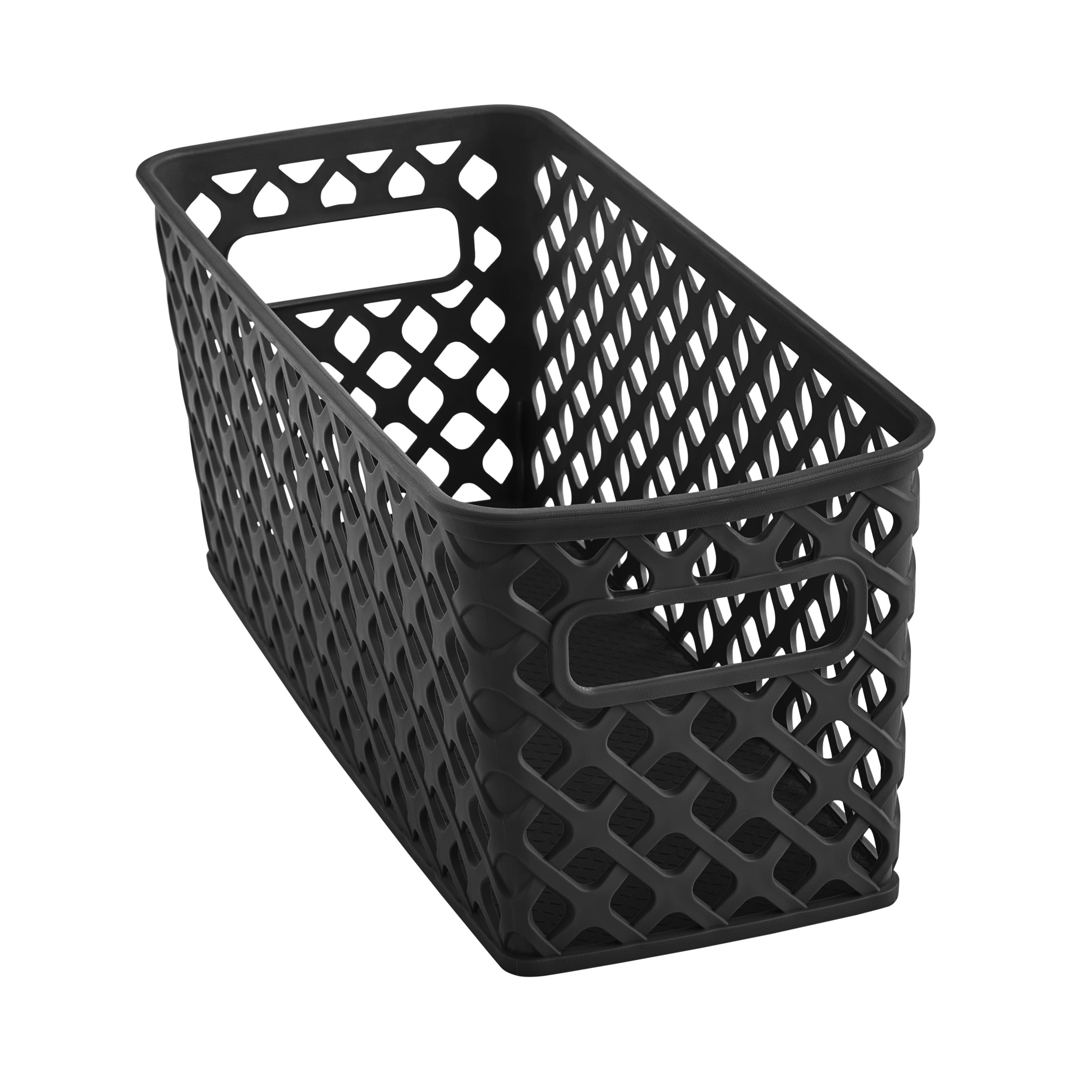 (4 pack) Mainstays Narrow Black Decorative Plastic Storage Basket, 13.6 in x 5.5 in x 5.1 in