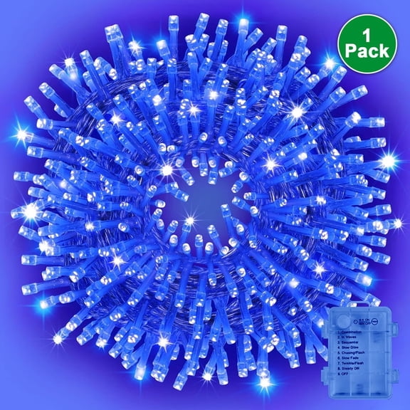 Battery Operated Blue Christmas Lights, 34.1FT 100 LED String Lights with 8 Modes for Indoor Xmas Tree Decoration