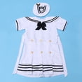 thumbnail image 2 of BRIGHTFUFU Uniforme de baile de rendimiento para niños, sesión de fotos, sombrero azul marino, falda, trajes, ropa de marinero, disfraz para niñas (blanco + negro, 110 cm), 2 of 8