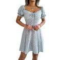 thumbnail image 2 of Women'S Summer Drawstring Sweetheart Neck Puff Sleeve A Line Short Dress Blue XL, 2 of 7