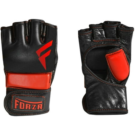 Forza Sports Leather MMA Training Gloves - Medium - Black/Red
