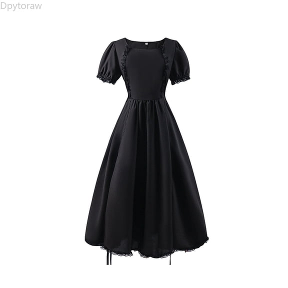 Dpytoraw Big Girls Regency Dresses Ruffled Medieval Classical Puff Sleeve Empire Waist Dress Gown Girls Sundresses,Black Size 16-18 Years