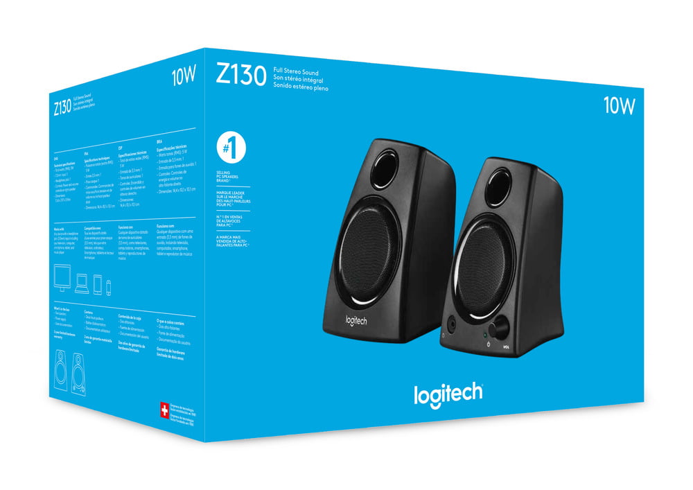 Logitech Z130 Compact 2 0 Stereo Speakers 3 5mm Jack Black Walmart Com Walmart Com