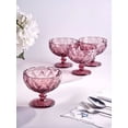 thumbnail image 6 of STP GOODS Vintage Embossed Glass Dessert Bowl Set of 4 pcs 8.45 fl oz (250 ml) Glass Candy Bowl Serving Bowl with Stem Ice Cream Bowl for Pudding Fruit Snack Trifle Appetizes, Burgundy, 6 of 6