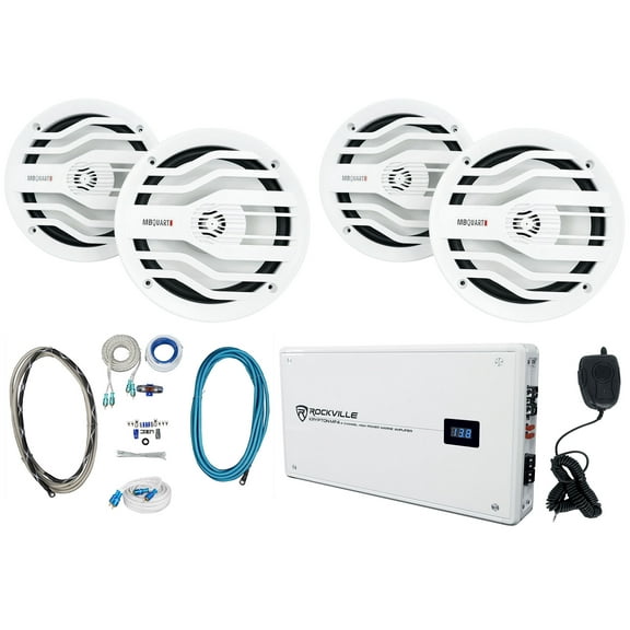 4) MB Quart NK2-116W 6.5" 120w White Marine Boat Speakers 4-Ch Amplifier Amp Kit