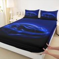 thumbnail image 4 of Manfei Speed Car Queen Sheets,Navy Blue Neon Light Print Queen Sheet Sets,4 Pieces,1 Flat Sheet, 1 Fitted Sheet and 2 Pillowcases, 4 of 6