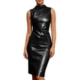 thumbnail image 6 of Qiopertar Women's Casual Sleeveless Leather Vest Asymmetric Hem Tops Peplum Waist Zipper Neckline Party Club Night Out Fashion, Black M, 6 of 7