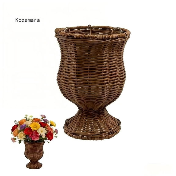 Rattan Vase 10in Artificial Wicker Vase Goblet Woven Planter Urn Shape Flower Vase Rattan Decor Home Decor,Brown